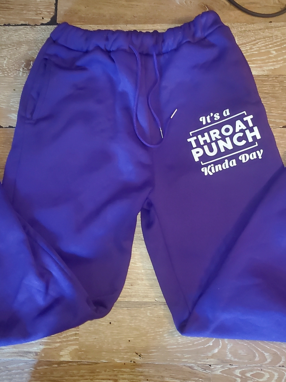 Purple Sweatpants with Graphic 'Its A Throat Punch Kinda Day' Print
